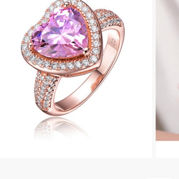 Large pink cubic zirconia heart ring 18kt Rose Gold plated sterling Silver - Picture 3 of 9